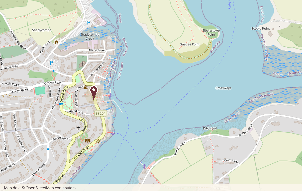 Illustrated map showing The Kings Arms in Salcombe